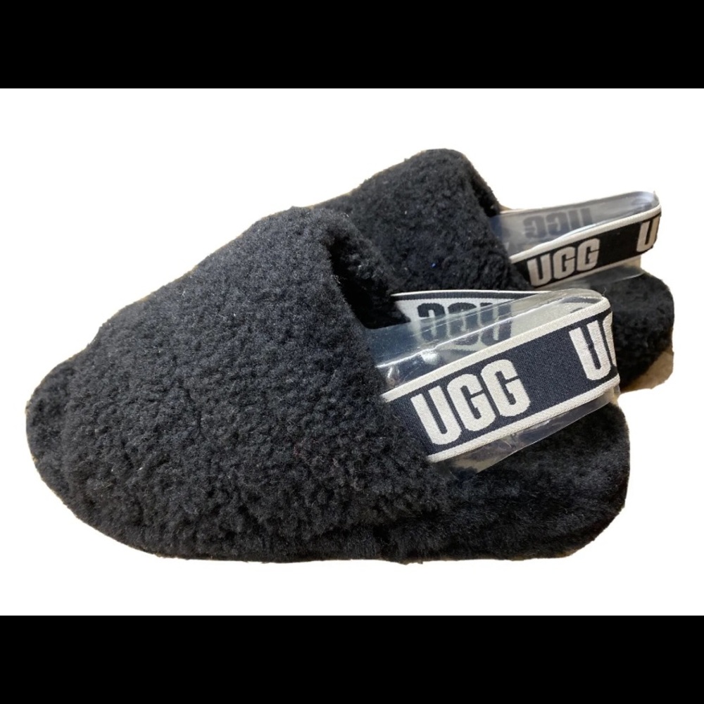 UGG Fluff Yeah Slide Black Amphora Fur Slipper Sandal Size 7 BEST DEAL!